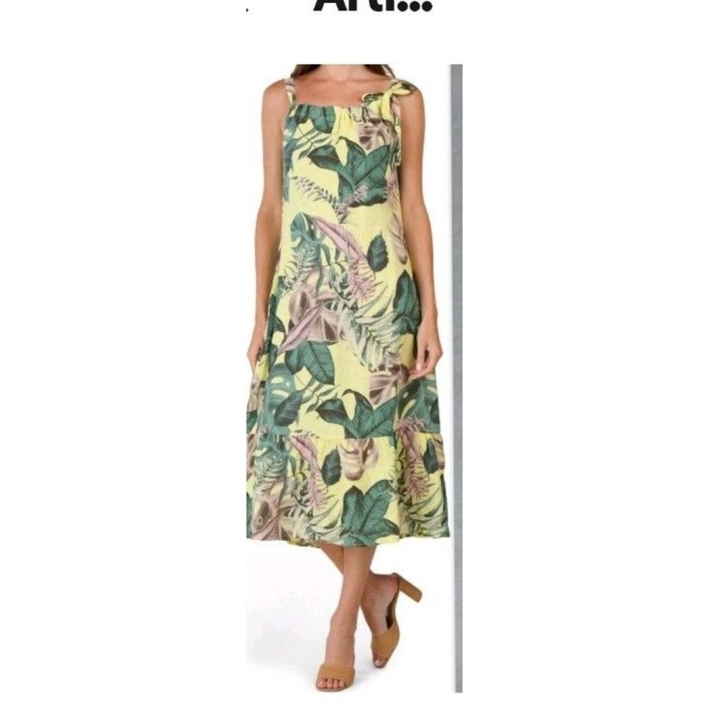 BELLAMBRA (Made in Italy) Linen Tropical Print Flounce Midi Dress size xs
